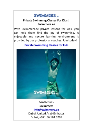 Private Swimming Classes For Kids Swimmers.ae