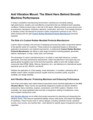 Anti Vibration Mount_ The Silent Hero Behind Smooth Machine Performance