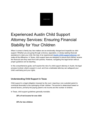 Experienced Austin Child Support Attorney Services_ Ensuring Financial Stability for Your Children