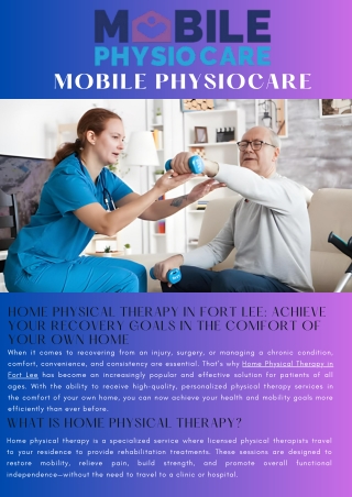 Home Physical Therapy in Fort Lee Achieve Your Recovery Goals in the Comfort of Your Own Home