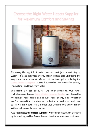 Choose the Right Water Heater Supplier for Maximum Comfort and Savings
