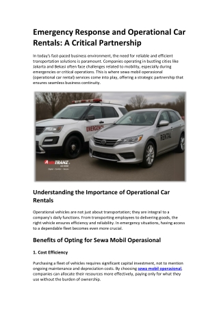Emergency Response and Operational Car Rentals A Critical Partnership