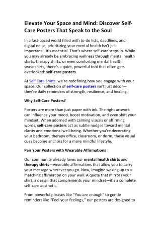 Shop Self-Care Posters for Therapy & Mental Health Support