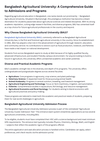Bangladesh Agricultural University A Comprehensive Guide to Admissions and Programs