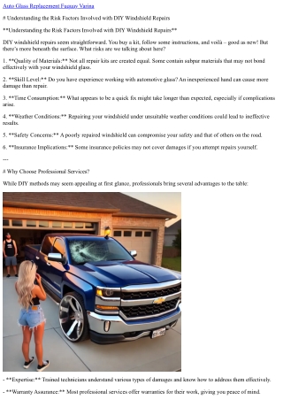 Understanding the Risk Factors Involved with DIY Windshield Repairs