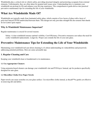 Preventive Maintenance Tips for Extending the Life of Your Windshields