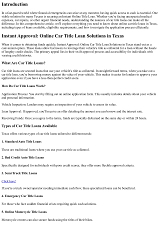 Instant Approval: Online Car Title Loan Solutions in Texas