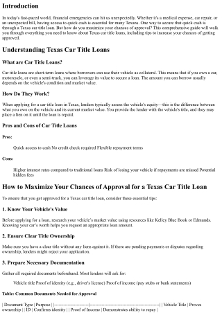 How to Maximize Your Chances of Approval for a Texas Car Title Loan