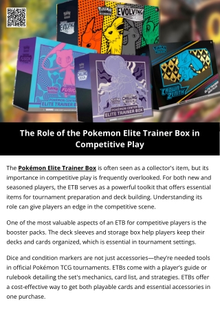 The Role of the Pokemon Elite Trainer Box in Competitive Play