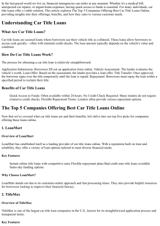 The Top 5 Companies Offering Best Car Title Loans Online