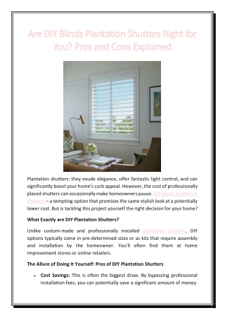 Are DIY Blinds Plantation Shutters Right for You Pros and Cons Explained