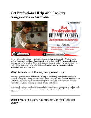 Get Professional Help with Cookery Assignments in Australia