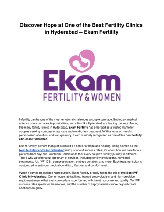 Discover Hope at One of the Best Fertility Clinics in Hyderabad – Ekam Fertility