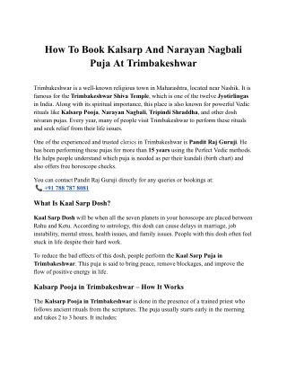 How To Book Kalsarp And Narayan Nagbali Puja At Trimbakeshwar