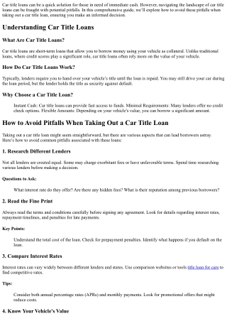 How to Avoid Pitfalls When Taking Out a Car Title Loan