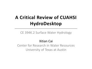 A Critical Review of CUAHSI HydroDesktop
