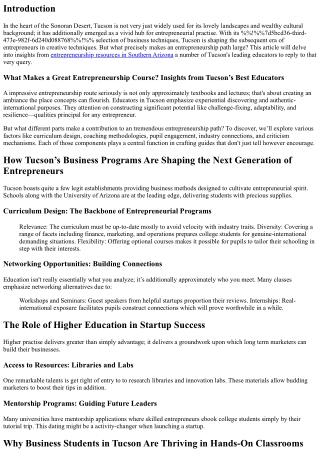 What Makes a Great Entrepreneurship Course? Insights from Tucson’s Best Educator