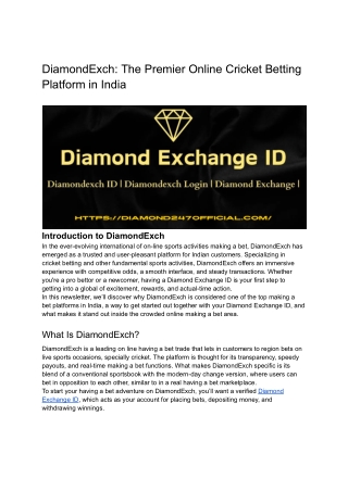 _DiamondExch_ The Premier Online Cricket Betting Platform in India