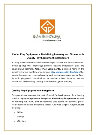 Kinder Play Equipments Redefining Learning and Fitness with Quality Play Equipment in Bangalore