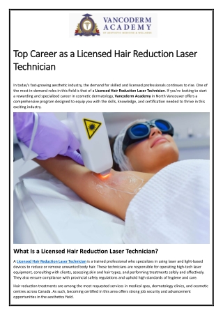 Top Career as a Licensed Hair Reduction Laser Technician