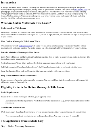 Rev Up Your Finances with Online Motorcycle Title Loans