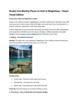 Places to Visit Meghalaya