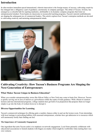 Cultivating Creativity: How Tucson’s Business Programs Foster Entrepreneurial Mi