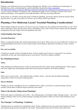 **Planning a New Bathroom Layout? Essential Plumbing Considerations!**