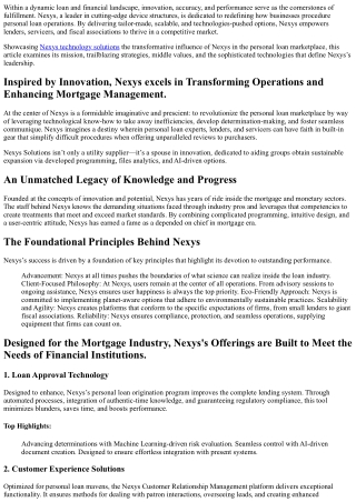 Revolutionizing Loan Processes,   Nexys Intelligence Combines    Game-Changing I