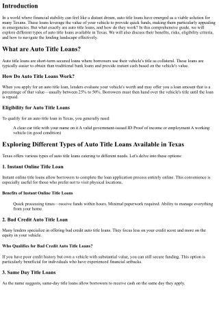 Exploring Different Types of auto title loans available in Texas