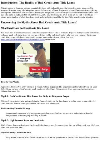 Uncovering the Myths About Bad Credit Auto Title Loans!