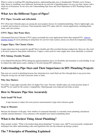 **Understanding Pipe Sizes and Their Importance in DIY Plumbing Projects**