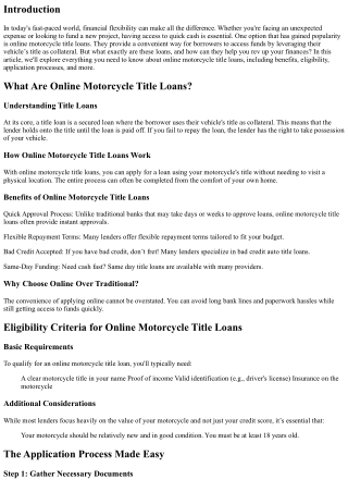 Rev Up Your Finances with Online Motorcycle Title Loans
