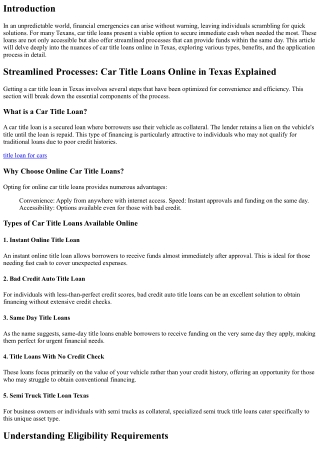 Streamlined Processes: Car Title Loans Online in Texas Explained