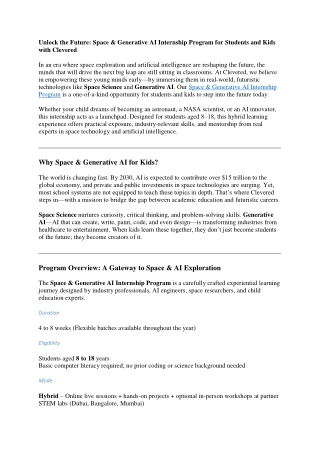 Unlock the Future: Space & Generative AI Internship Program for Students and Kid
