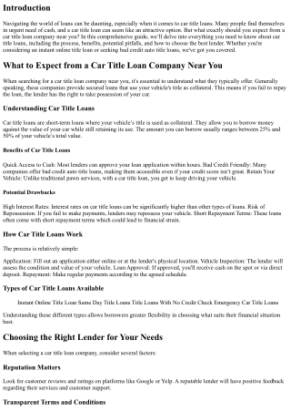 What to Expect from a Car Title Loan Company Near You
