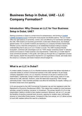 Business Setup in Dubai, UAE - LLC Company Formation