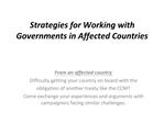 Strategies for Working with Governments in Affected Countries