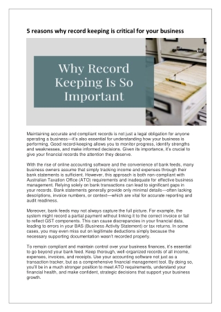 5 reasons why record keeping is critical for your business