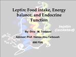 Leptin: Food intake, Energy balance, and Endocrine Function