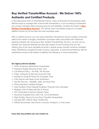 Top Guide How To Buy Verified TransferWise Account