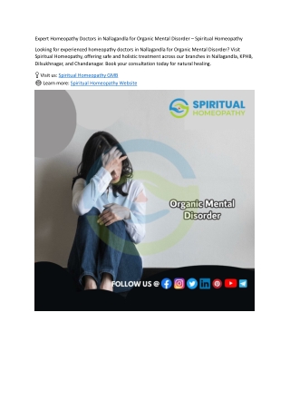Expert Homeopathy Doctors in Nallagandla for Organic Mental Disorder