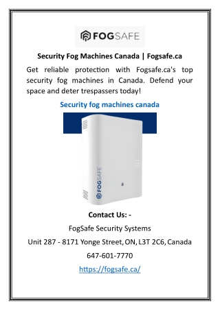 Security Fog Machines Canada | Fogsafe.ca