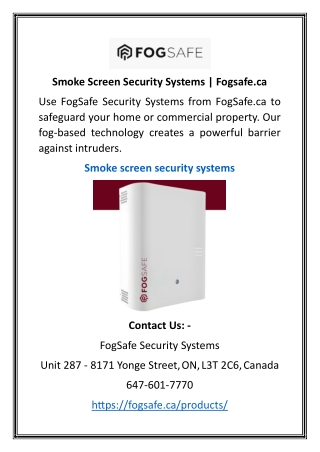 Smoke Screen Security Systems | Fogsafe.ca