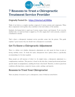 7 Reasons to Trust a Chiropractic Treatment Service Provider