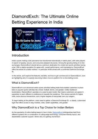 ﻿DiamondExch: The Ultimate Online Betting Experience in India
