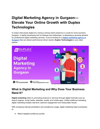 Digital Marketing Agency in Gurgaon – Elevate Your Online Growth with Duplex Technologies