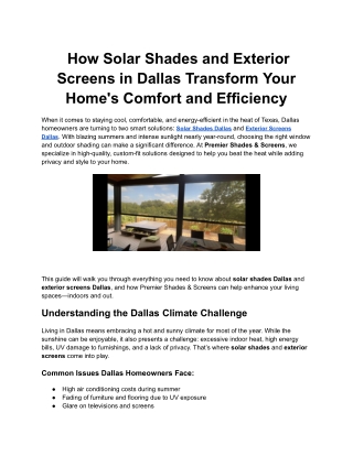 How Solar Shades and Exterior Screens in Dallas Transform Your Home's Comfort and Efficiency