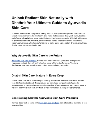 Unlock Radiant Skin Naturally with Dhathri: Your Ultimate Guide to Ayurvedic Ski