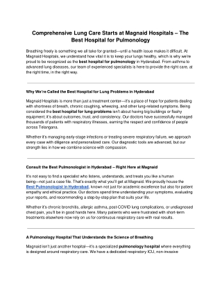 Comprehensive Lung Care Starts at Magnaid Hospitals – The Best Hospital for Pulmonology